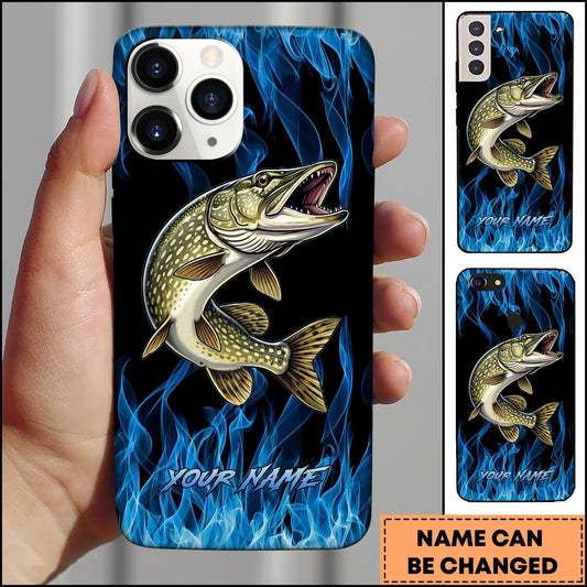 Joycorners Pike Fishing Blue Flame Smoke Background Personalized Name 3D Phone Case