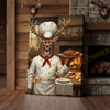 Joycorners Deer Chef in White Uniform Serving Steak beside Fireplace Wrapped Canvas Wall Art