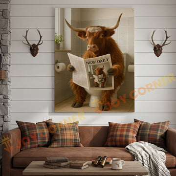 Joycorner Texas Longhorn Bathroom Reading Newspaper 3D Wrapped Canvas