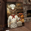 Joycorners Deer Chef in White Uniform Serving Steak beside Fireplace Wrapped Canvas Wall Art