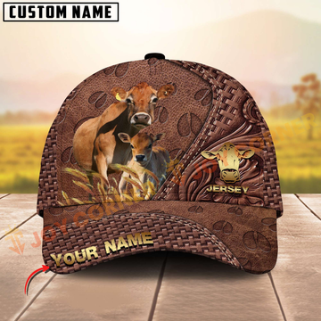 Joycorners Jersey Cattle Rustic Tooled Leather Customized Name 3D Classic Cap