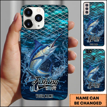 Joycorners Marlin Fishing Phone Case Fish Scale Pattern Splash Design Personalized Name 3D Phone Case