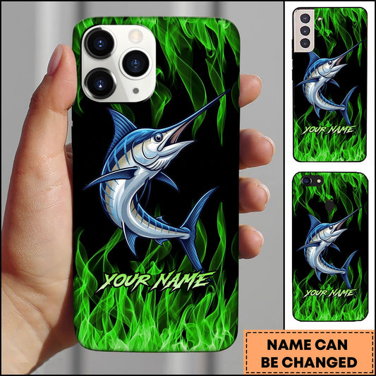 Joycorners Marlin Neon Green Flame Black Background Art Personalized Name Phone Case