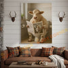 Joycorner Charolais Cow Bathroom Reading Newspaper 3D Wrapped Canvas