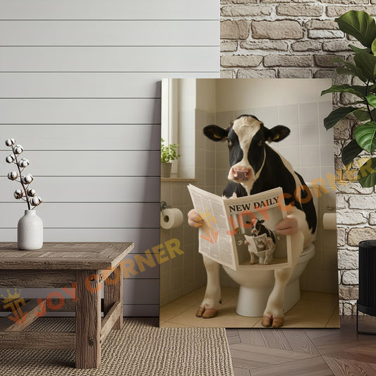 Joycorner Holstein Cow Bathroom Reading Newspaper 3D Wrapped Canvas
