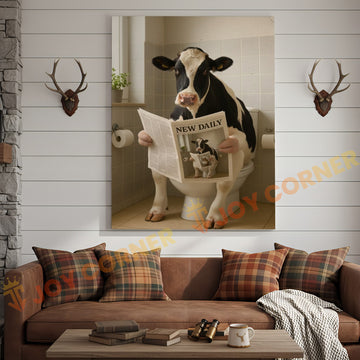 Joycorner Holstein Cow Bathroom Reading Newspaper 3D Wrapped Canvas