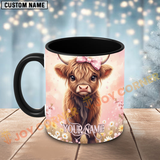Joycorners Cute Highland Cow Pink Bow Custom Name Mug