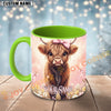 Joycorners Cute Highland Cow Pink Bow Custom Name Mug