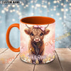 Joycorners Cute Highland Cow Pink Bow Custom Name Mug