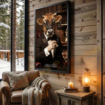 Joycorners Brown Swiss Luxury Tuxedo Gentleman Cigar Library Scene Personalized Name Wall Art Canvas