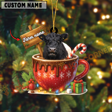 Joycorners Personalized Belted Galloway Moo-ry Christmas Cocoa Mug Acrylic Ornament