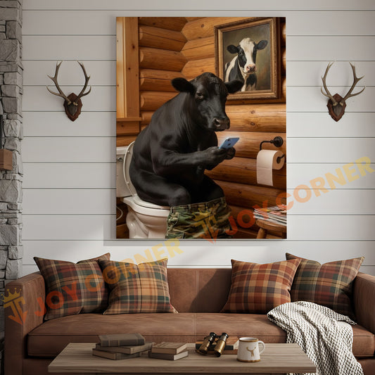 Joycorner Black Angus Cow Bathroom Using Phone Rustic Cabin 3D Wrapped Canvas