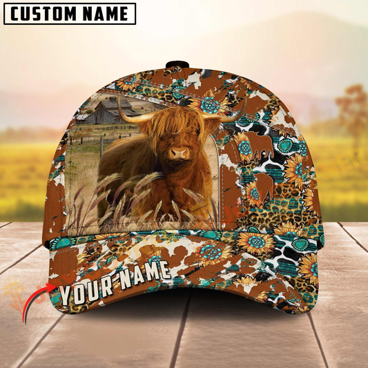 Joycorners Sunflower Western Cowhide Personalized Name 3D Hat