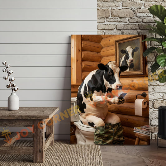 Joycorner Holstein Cow Bathroom Using Phone Rustic Cabin 3D Wrapped Canvas