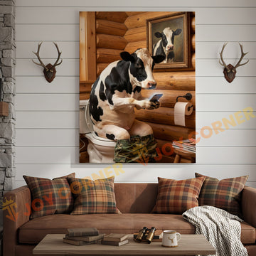 Joycorner Holstein Cow Bathroom Using Phone Rustic Cabin 3D Wrapped Canvas