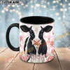 Joycorners Black and White Holstein Cow Pink Plaid Flowers Custom Name Mug