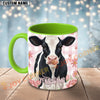 Joycorners Black and White Holstein Cow Pink Plaid Flowers Custom Name Mug