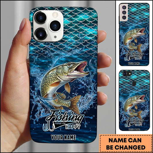 Joycorners Pike Fishing Phone Case Fish Scale Pattern Splash Design Personalized Name 3D Phone Case
