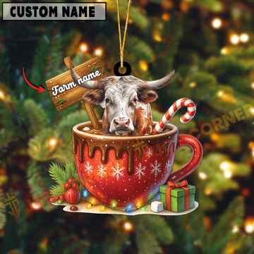 Joycorners Personalized Texas Long Horn Moo-ry Christmas Cocoa Mug Acrylic Ornament