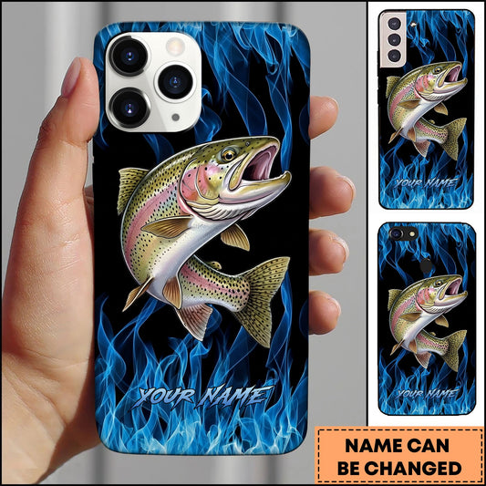 Joycorners Trout Fishing Blue Flame Smoke Background Personalized Name 3D Phone Case