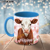 Joycorners Brown and White Heaford Cow Pink Plaid Flowers Personalized Mug