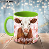 Joycorners Brown and White Heaford Cow Pink Plaid Flowers Personalized Mug