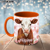 Joycorners Brown and White Heaford Cow Pink Plaid Flowers Personalized Mug