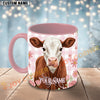 Joycorners Brown and White Heaford Cow Pink Plaid Flowers Personalized Mug