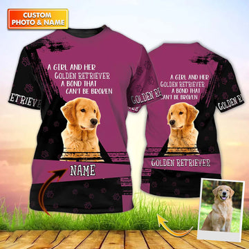Joycorners A Girl And Her Golden Retriever 3D Custom Name And Dog Full Print Shirts