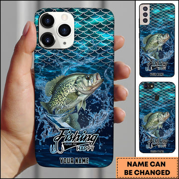 Joycorners Crappie Fishing Phone Case Fish Scale Pattern Splash Design Personalized Name 3D Phone Case
