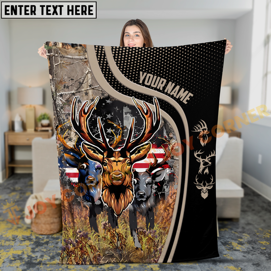 Joycorners Deer Family Patriotic Hunting Art Personalized 3D Blanket