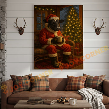 Joycorner Belted Galloway Cow Santa Suit Christmas Cozy Room 3D Wrapped Canvas