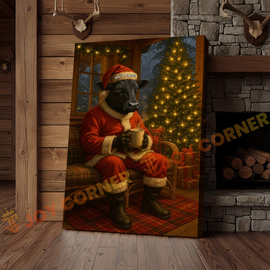 Joycorner Black Angus Cow Santa Suit Christmas Cozy Room 3D Wrapped Canvas