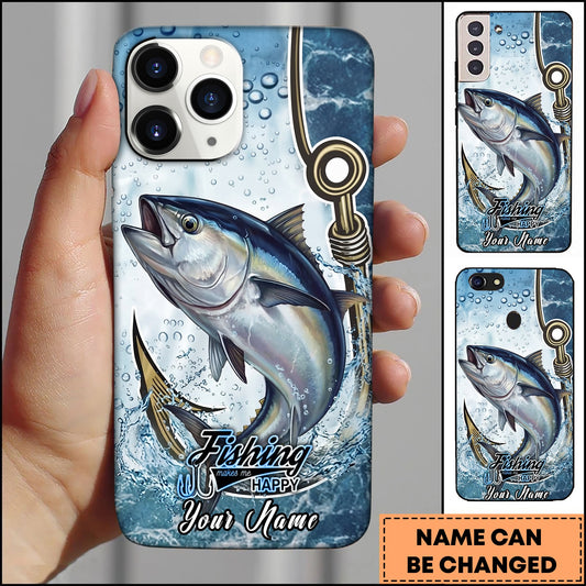 Joycorners Tuna Fishing Phone Case Hook Line Ocean Bubble Design Personalized Name Phone Case