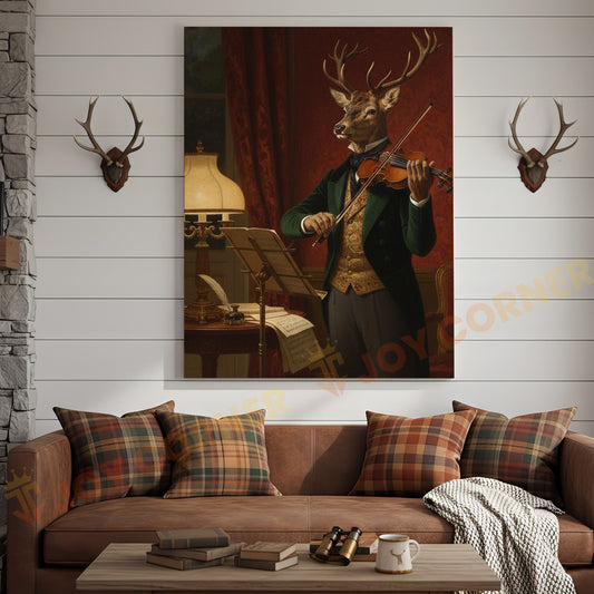 Joycorners Deer Violinist Performing Classical Music in Elegant Vintage Room Wrapped Canvas Wall Art