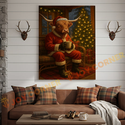 Joycorner Highland Cow Santa Suit Christmas Cozy Room 3D Wrapped Canvas