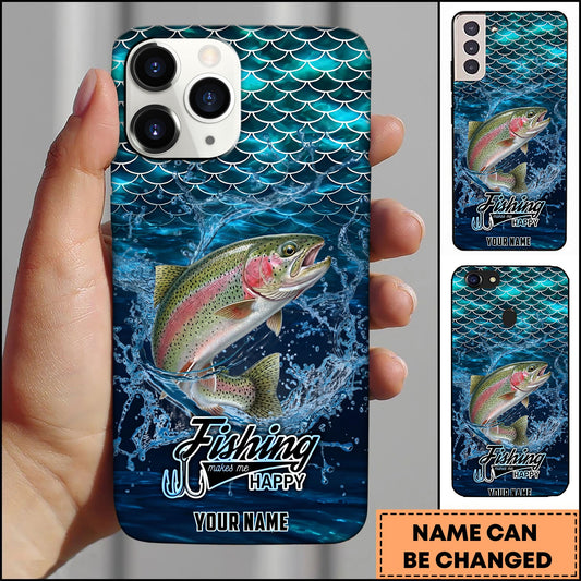 Joycorners Trout Fishing Phone Case Fish Scale Pattern Splash Design Personalized Name 3D Phone Case
