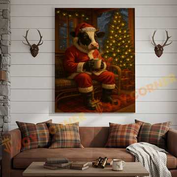 Joycorner Holstein Cow Santa Suit Christmas Cozy Room 3D Wrapped Canvas