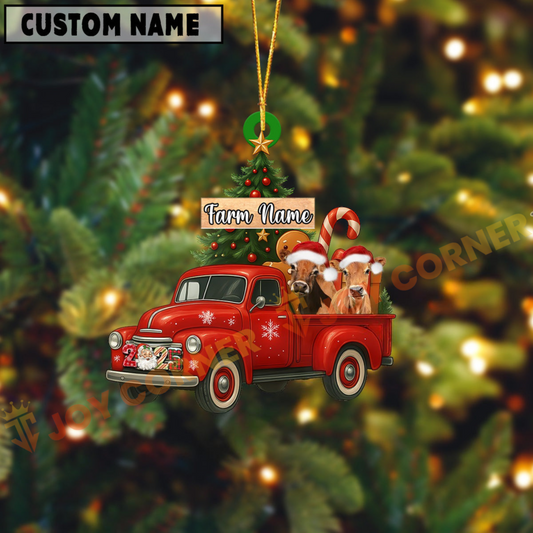 Joycorners Personalized Jersey Ornament – Red Christmas Truck & Farm Name Custom Shape Acrylic Ornament