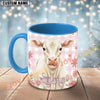 Joycorners White Charolais Cow Pink Plaid Flowers Custom Name Mug