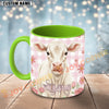 Joycorners White Charolais Cow Pink Plaid Flowers Custom Name Mug