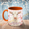 Joycorners White Charolais Cow Pink Plaid Flowers Custom Name Mug