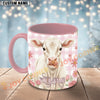 Joycorners White Charolais Cow Pink Plaid Flowers Custom Name Mug