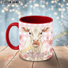Joycorners White Charolais Cow Pink Plaid Flowers Custom Name Mug