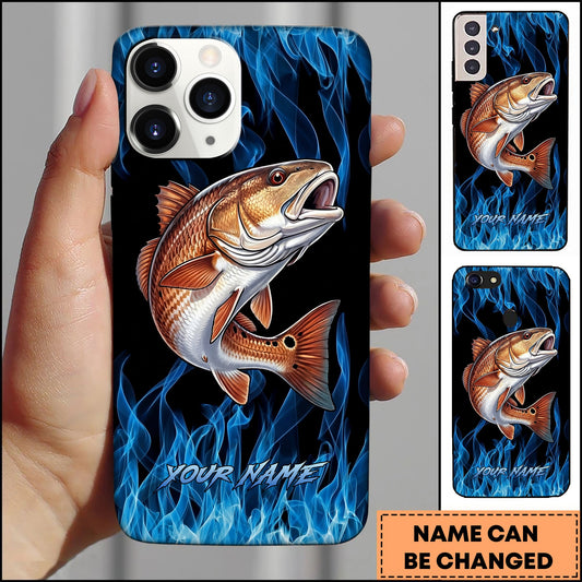 Joycorners Redfish Fishing Blue Flame Smoke Background Personalized Name 3D Phone Case