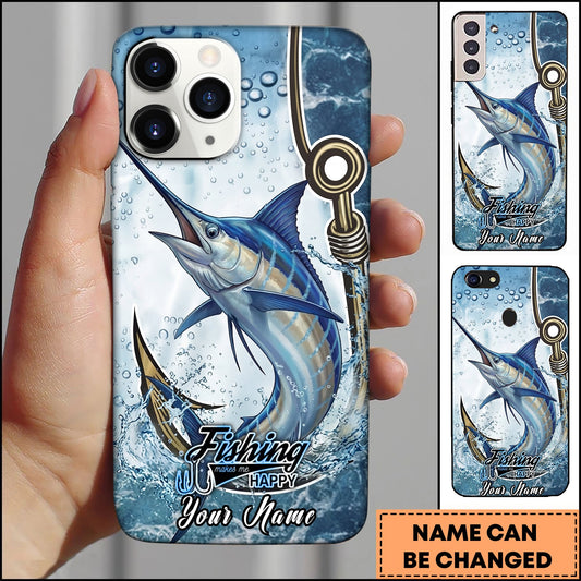 Joycorners Marlin Fishing Phone Case Hook Line Ocean Bubble Design Personalized Name Phone Case