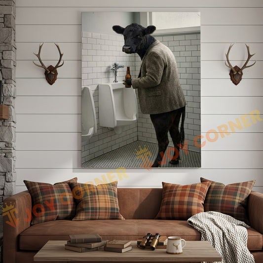 Joycorner Belted Galloway Cow Bathroom Urinal Beer Funny Scene 3D Wrapped Canvas