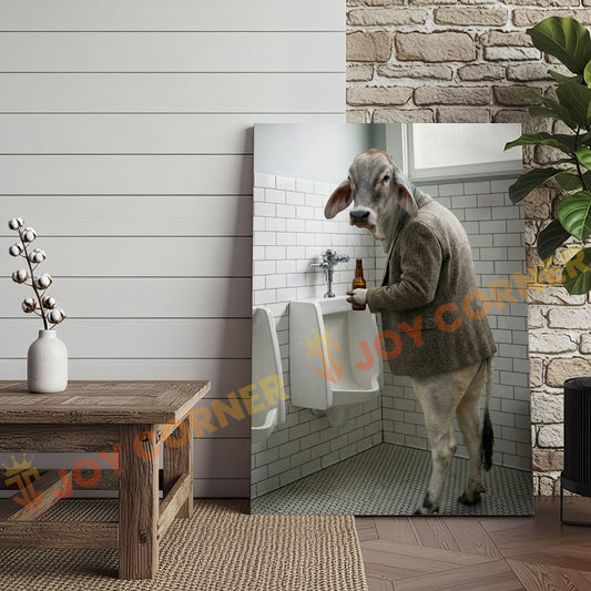 Joycorner Brahman Cow Bathroom Urinal Beer Funny Scene 3D Wrapped Canvas