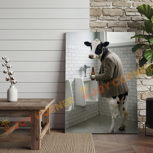 Joycorner Holstein Cow Bathroom Urinal Beer Funny Scene 3D Wrapped Canvas
