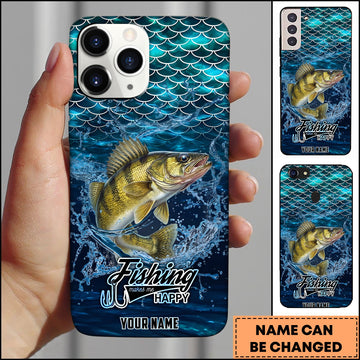 Joycorners Walleye Fishing Phone Case Fish Scale Pattern Splash Design Personalized Name 3D Phone Case
